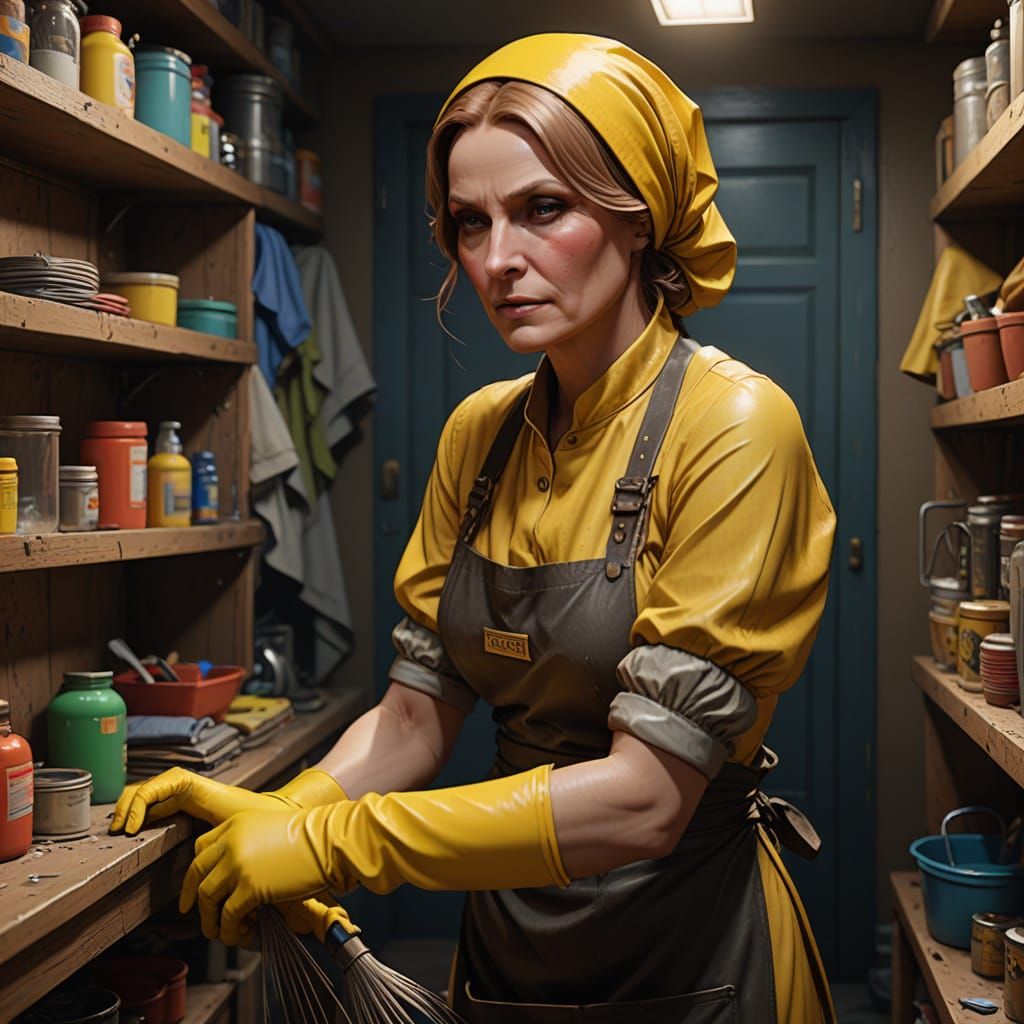 Greta Garbo as a Tired Charwoman in a Humble Cleaning Closet