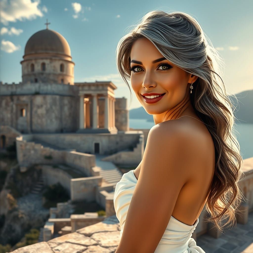 Greek Goddess of Timeless Elegance, Captured in a Moment of....