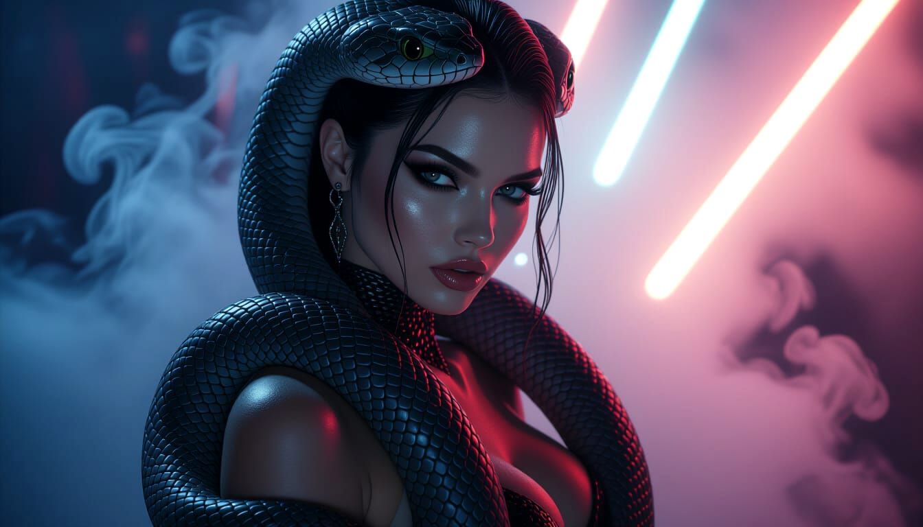 Monochrome Sci-Fi Woman with Snake Hair