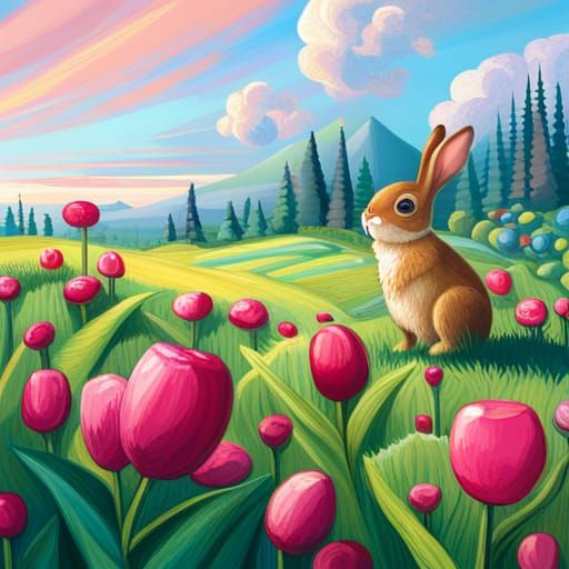 Mischievous Bunny in Candy Meadow: 8K Fantasy Art
