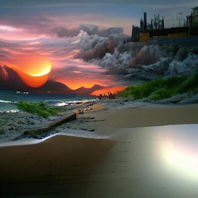 Sunset Over Beach: Detailed Matte Painting