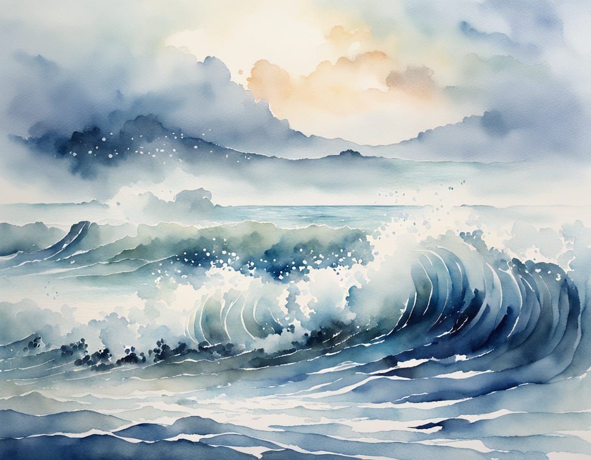 Dreamy Watercolor Seascape with Gentle Waves