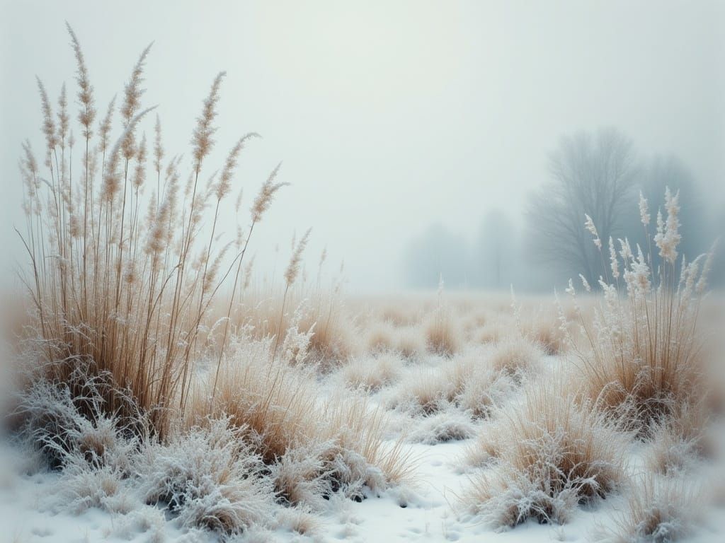 Frozen Winter Landscape in Antique Watercolor Style