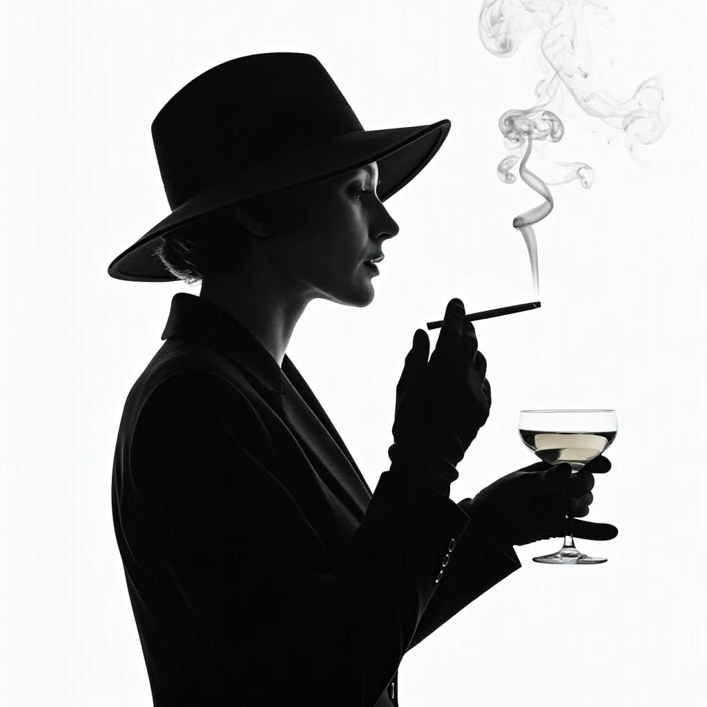 Elegant Woman in Contemplation, Smoky Ambiance