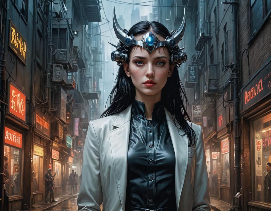 Cyberpunk Portrait Inspired by Alex Ross and Magritte