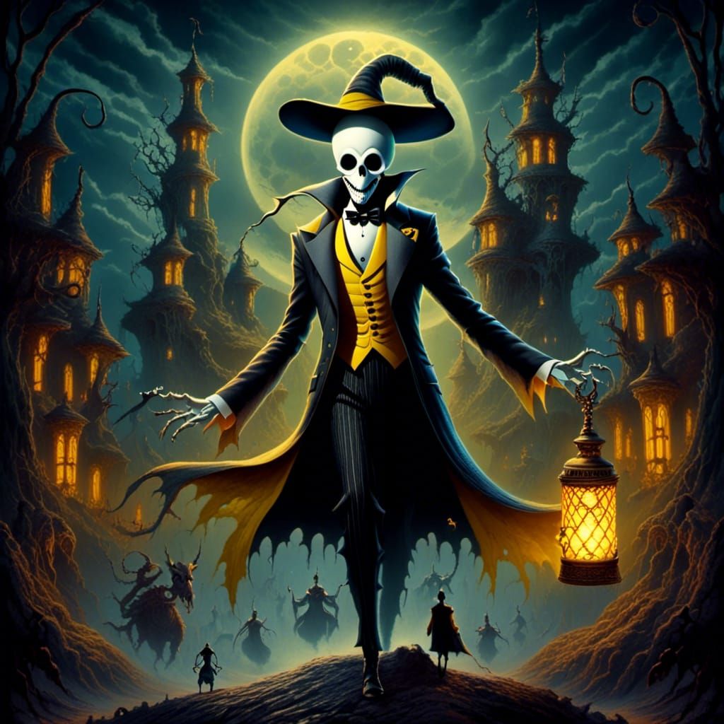 Eldritch God Hastur in Dark Throne, Tim Burton Style