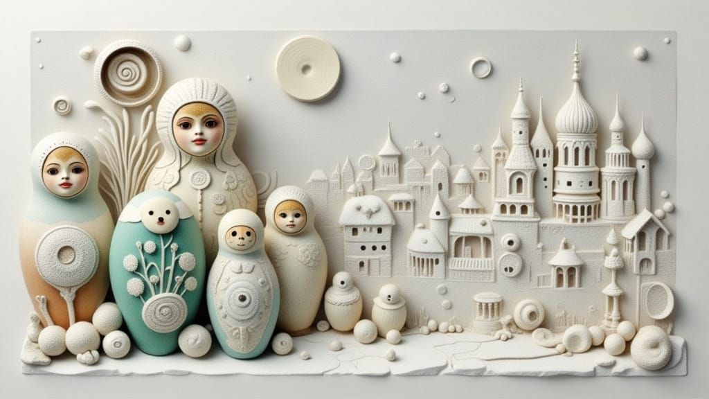 Sculptural Matryoshka Dolls in White Marble Style
