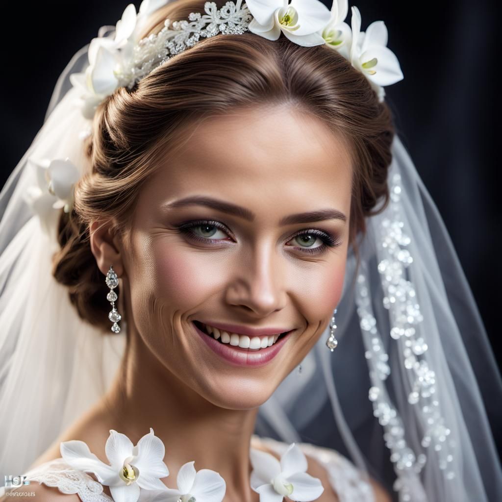 Hyperrealistic Bride with White Orchids in Hair