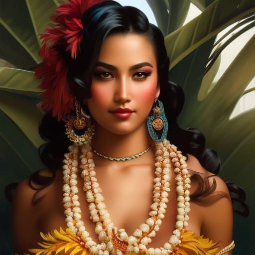 Luau Hula Dancers in Art Nouveau Style