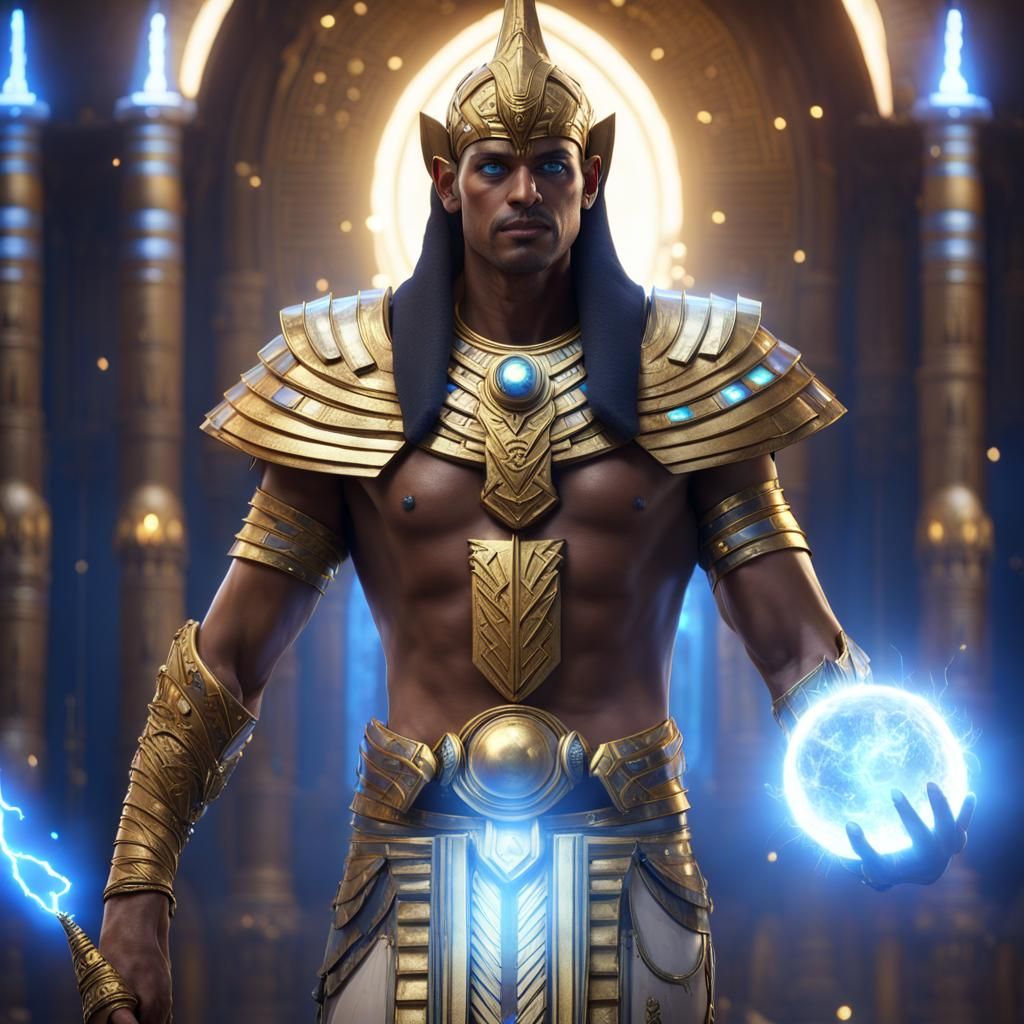 Egyptian God of Lightning in Fantasy Art Style