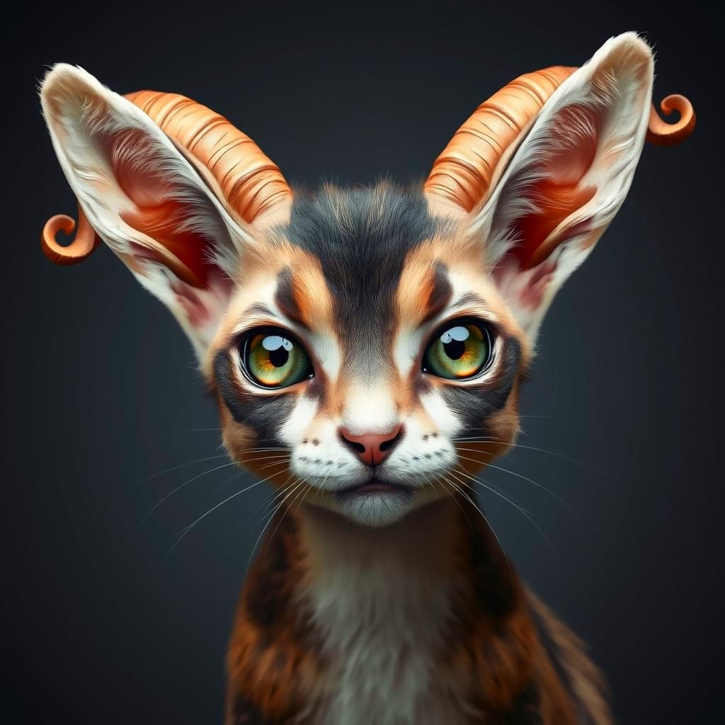 Whimsical Feline-Goat Hybrid in Hyper-Realistic Digital Art