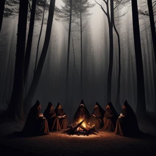 Ominous Campfire Gathering in Dark Forest