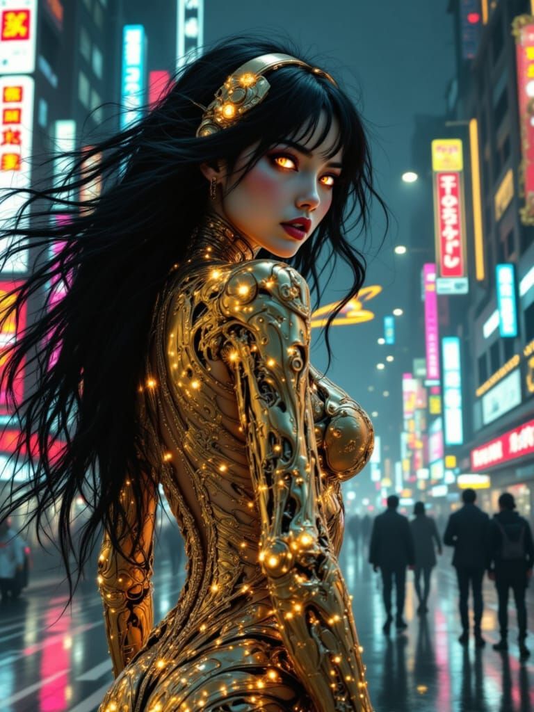 Cybernetic Goddess in Golden Rococo Splendor