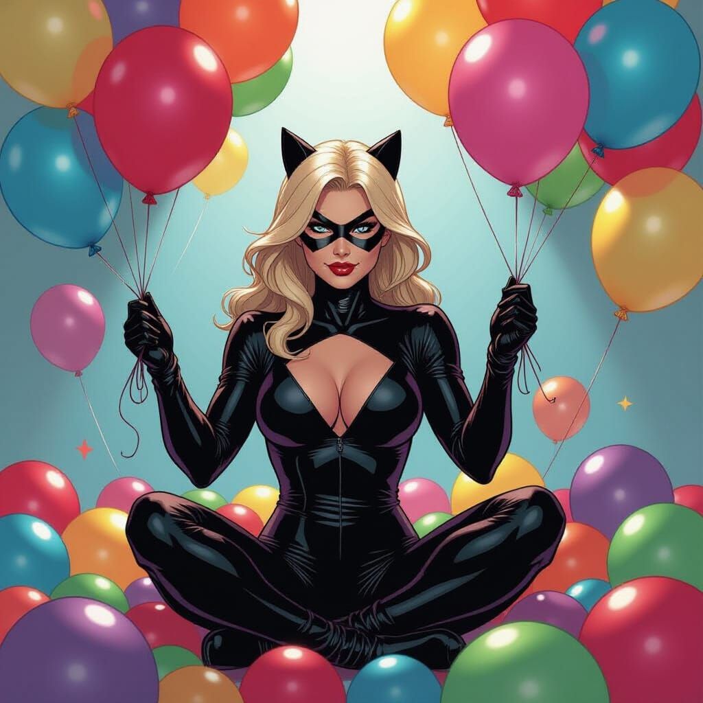 Black Cat Felicia Hardy Surrounded by Balloons