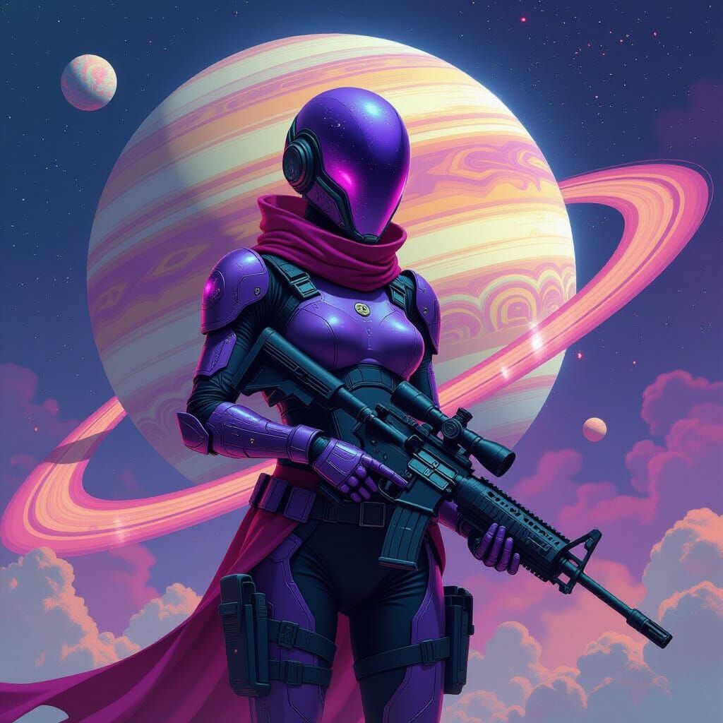 Amethyst Being on Saturn with Gun, Graffiti & Splatter Art