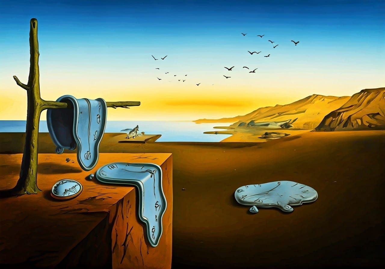 Surreal Landscape with Melting Trees and Clock Rock in a Dal...