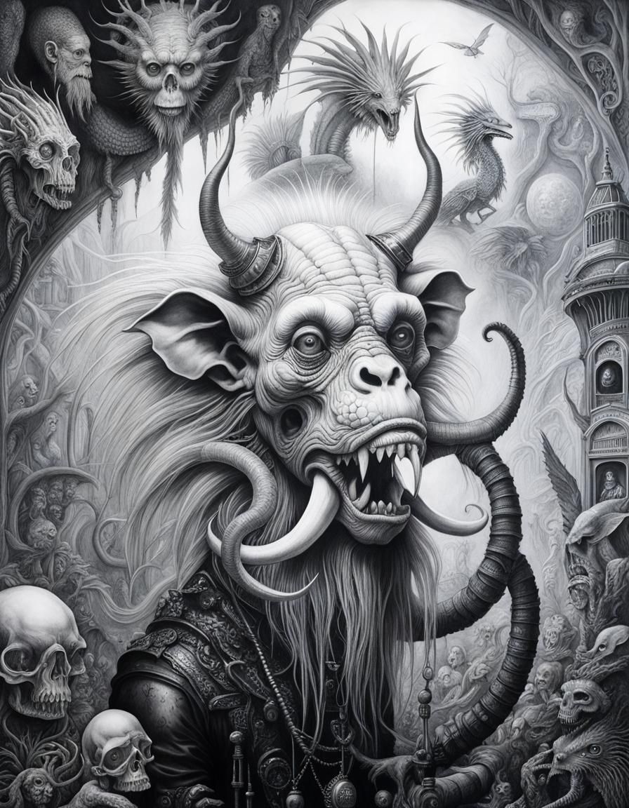 Albino Chimera Tattooed Freak in Surrealist Style