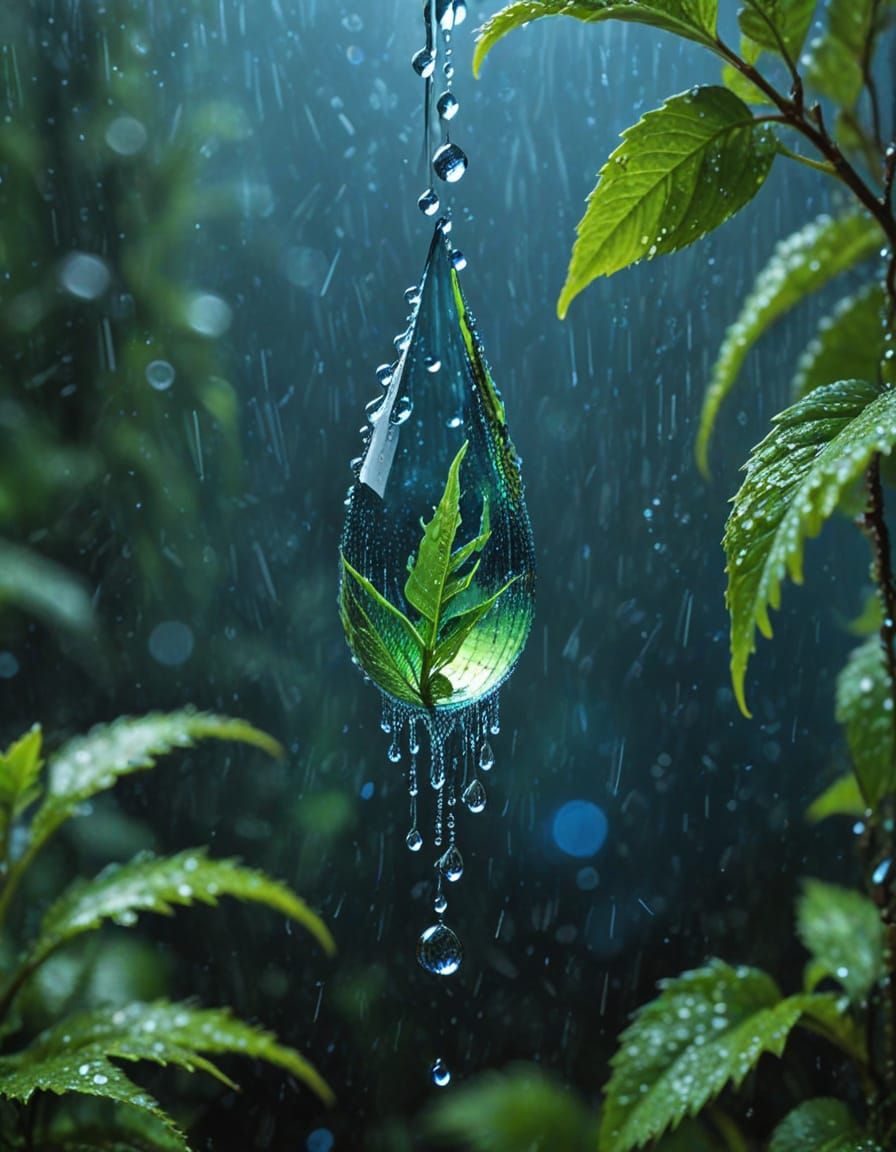 Vibrant Galaxy Emerging from a Blue Raindrop