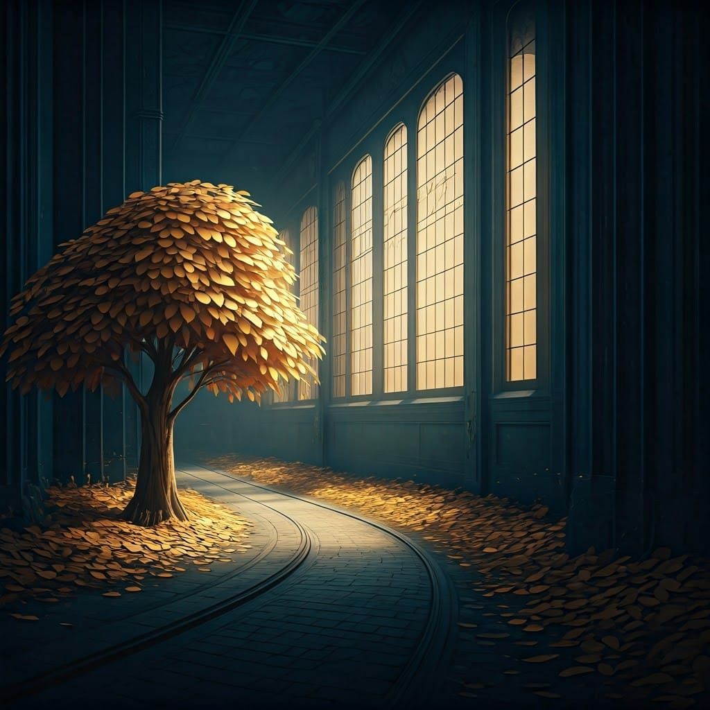 Warehouse Logo with Paper Tree in Golden Light