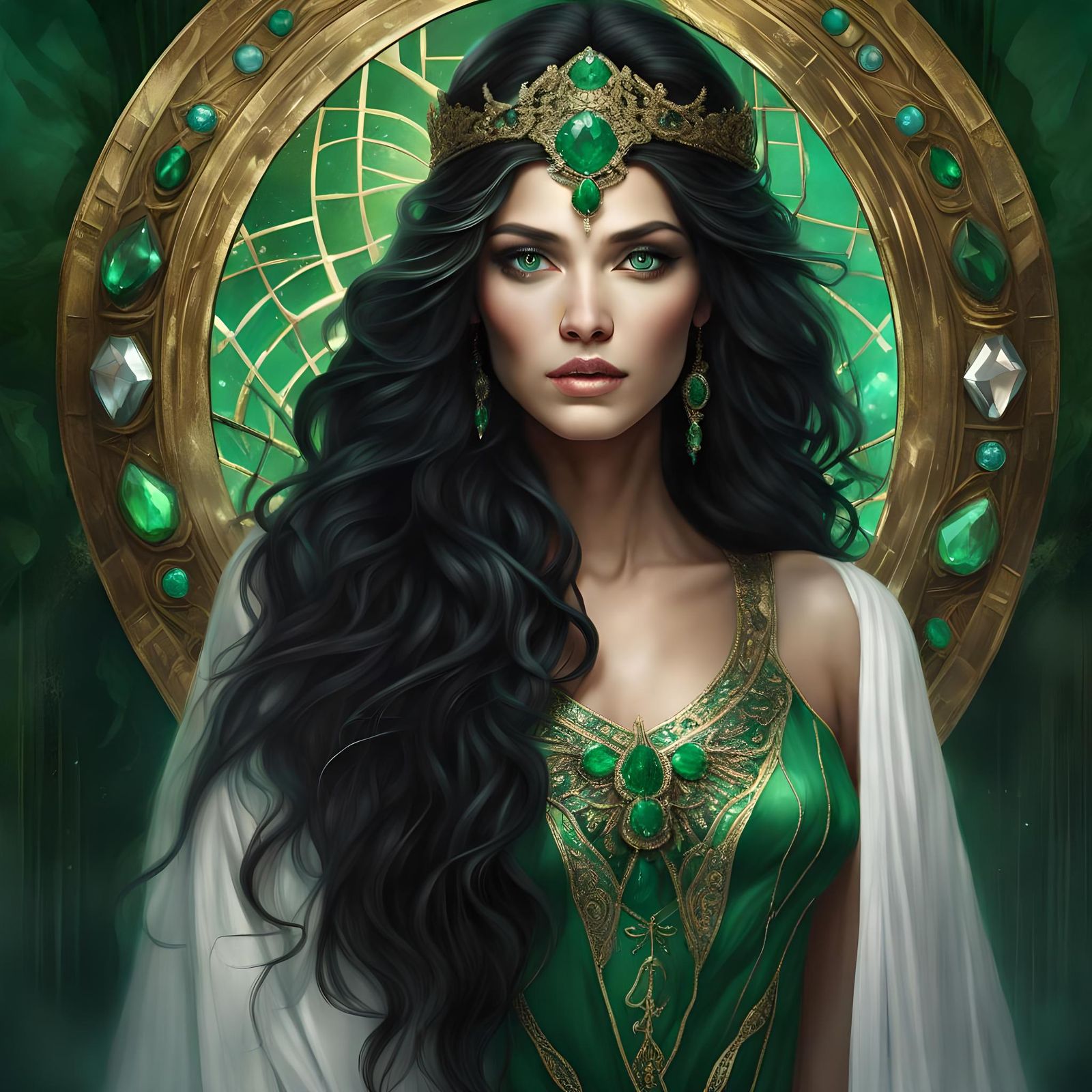 Captivating Goddess in Precious Gems, Detailed Digital Art