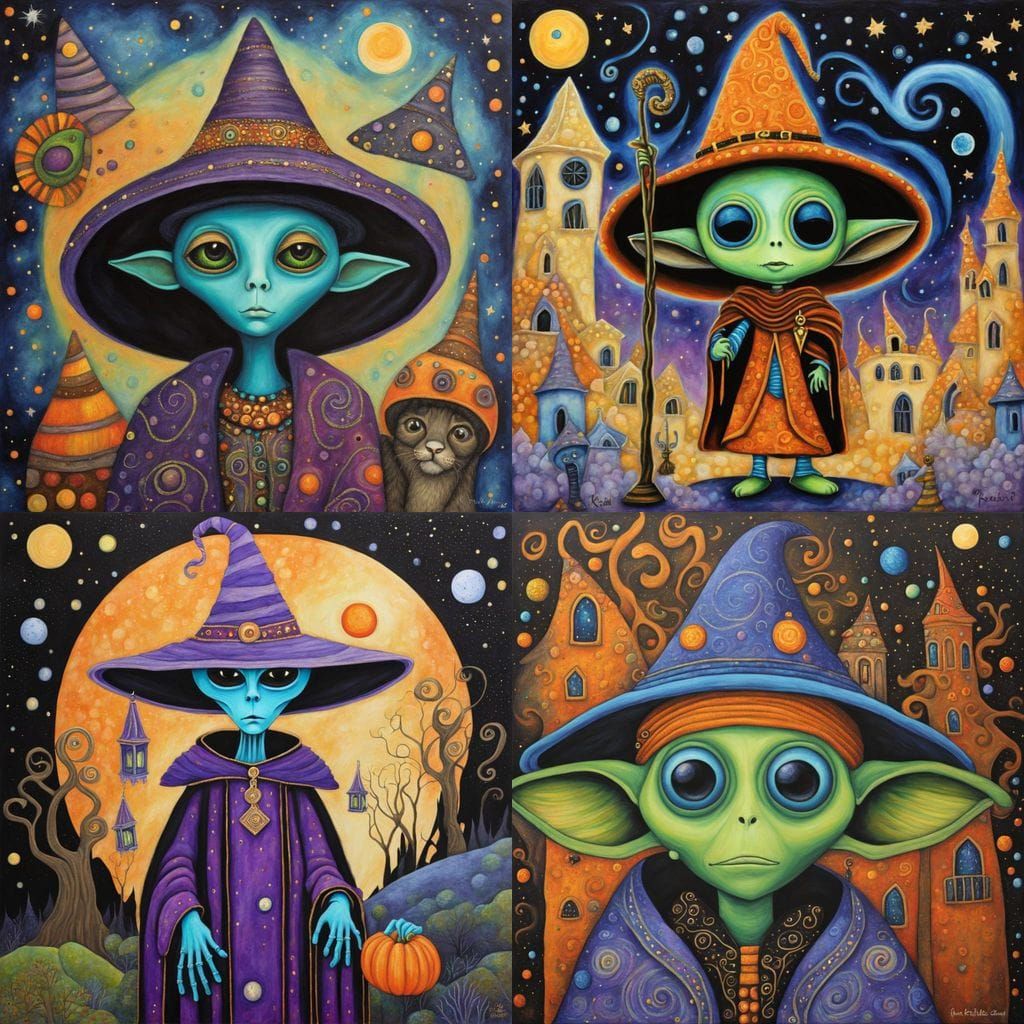Alien Wizard for Halloween in Mixed Media Style