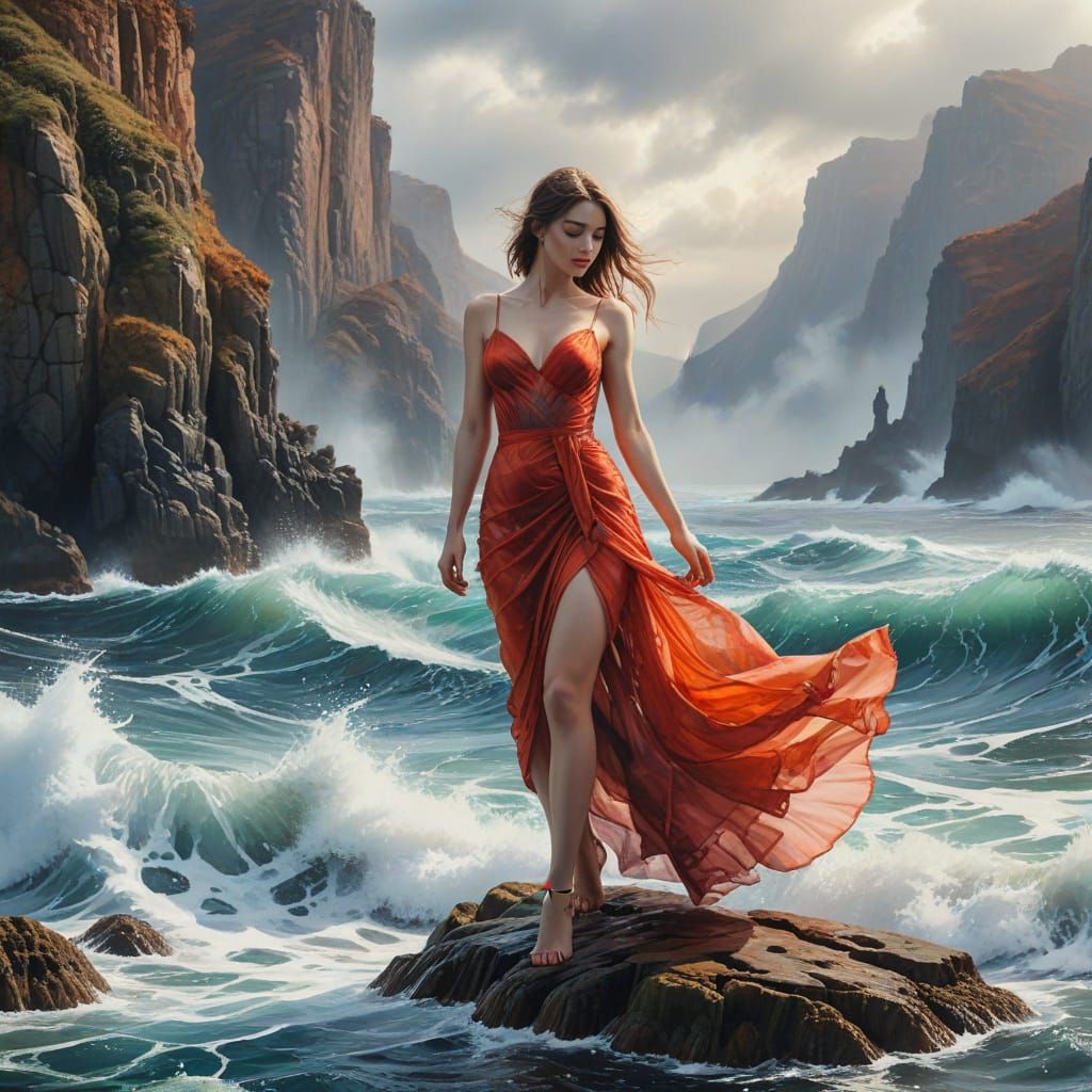 Beautiful Woman in Red Dress, Hyperrealistic 8k