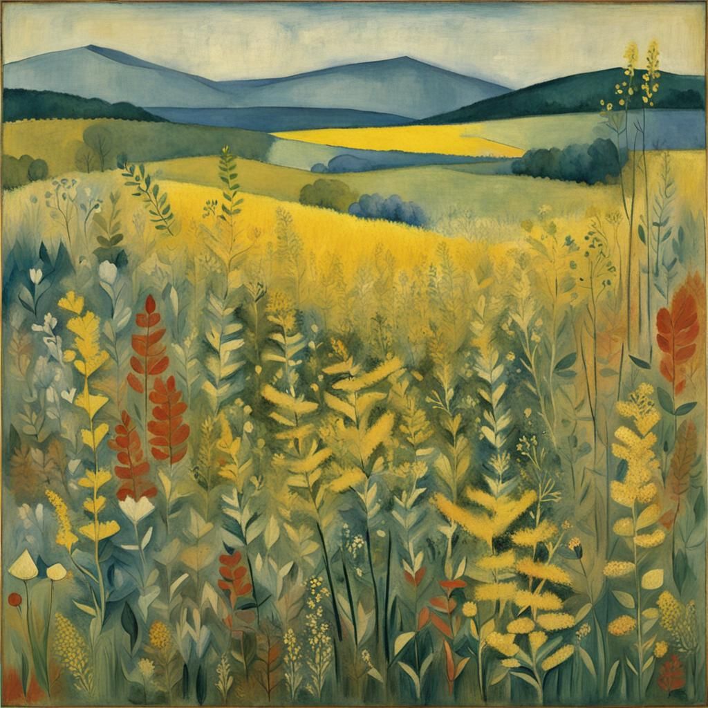 Goldenrod Meadow: A Paul Klee Inspired Painting
