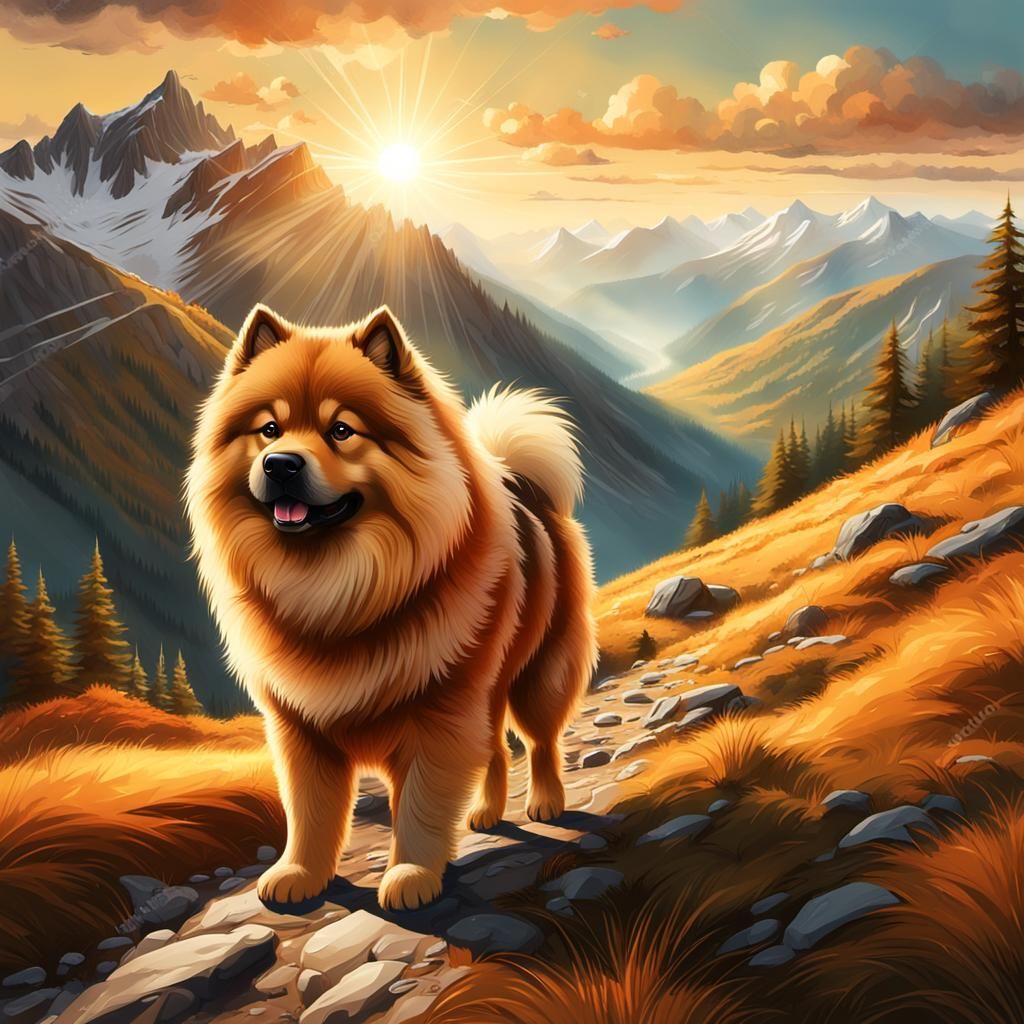Eurasier Dog Hiking in Majestic Mountain Landscape