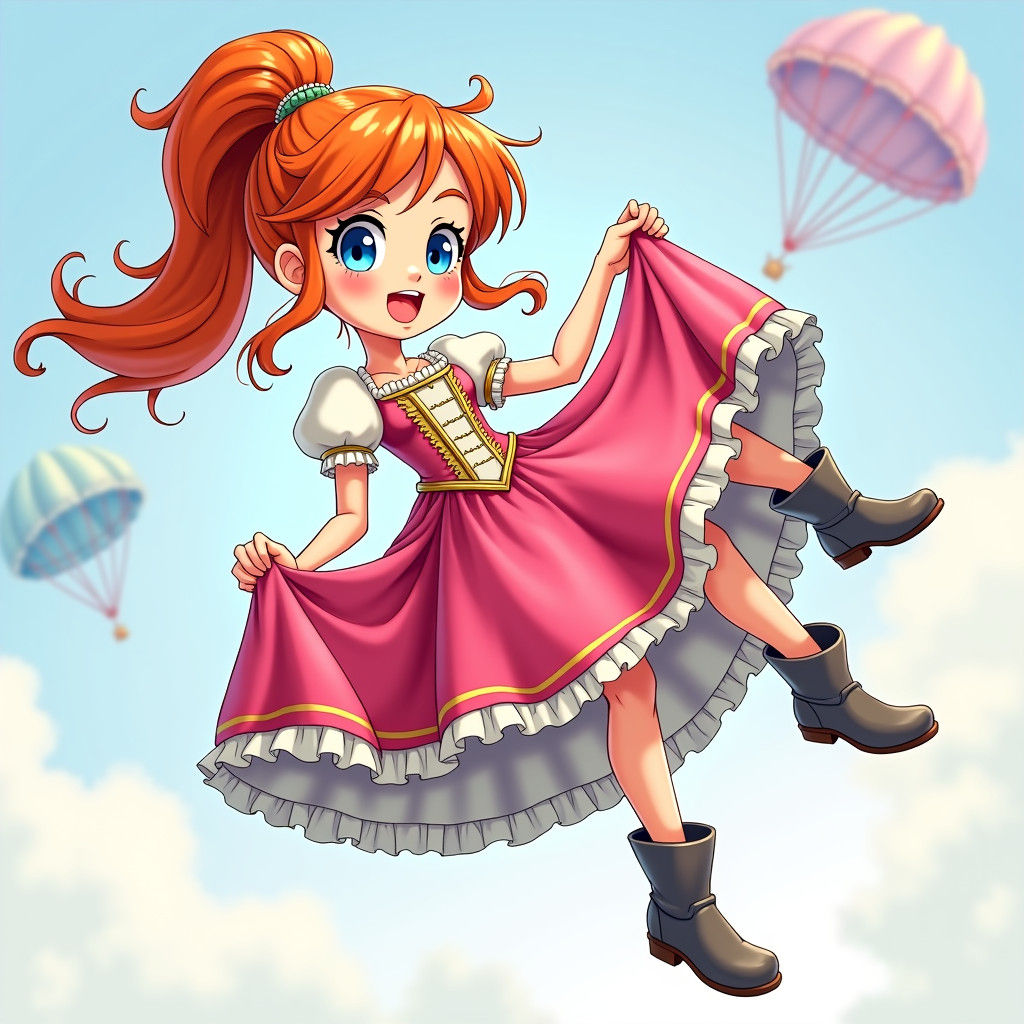 Cartoon Woman Parachuting in Princess Dress