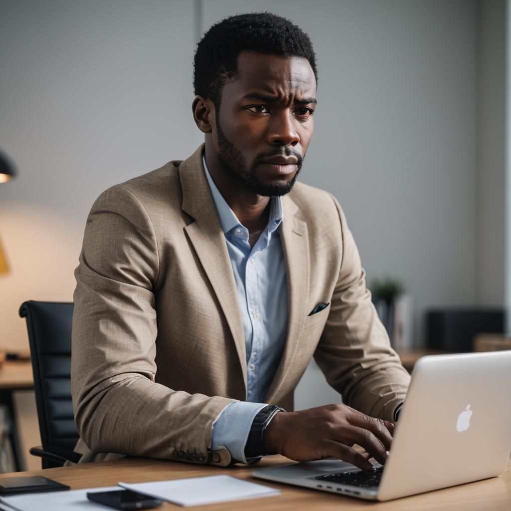Stressed African Man in Office: Professional Photo