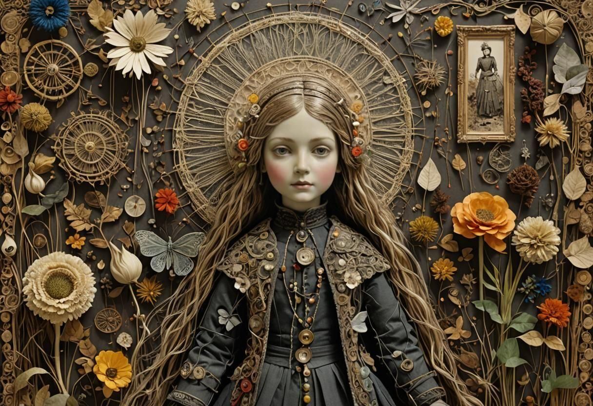 Esoteric Doll Collage in Hyper Maximalist Style