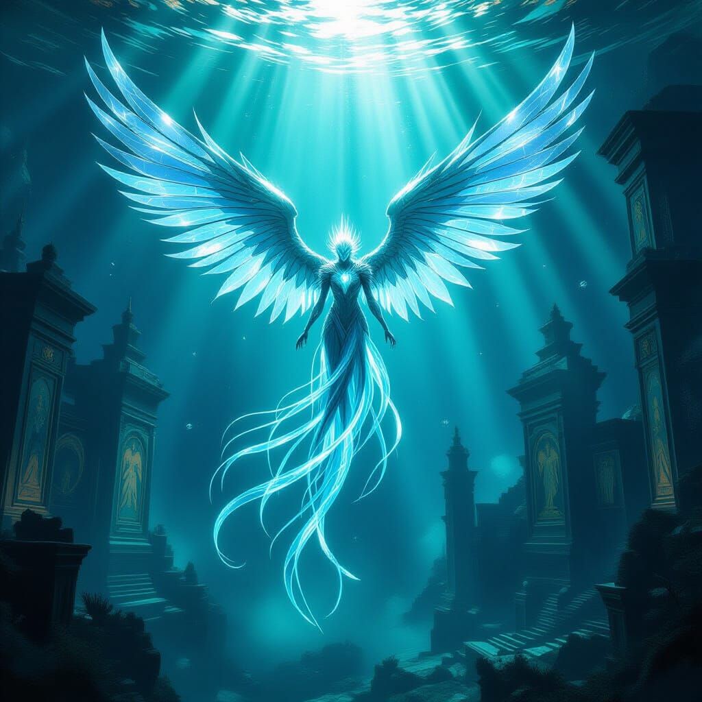 Otherworldly Creature Over Submerged City