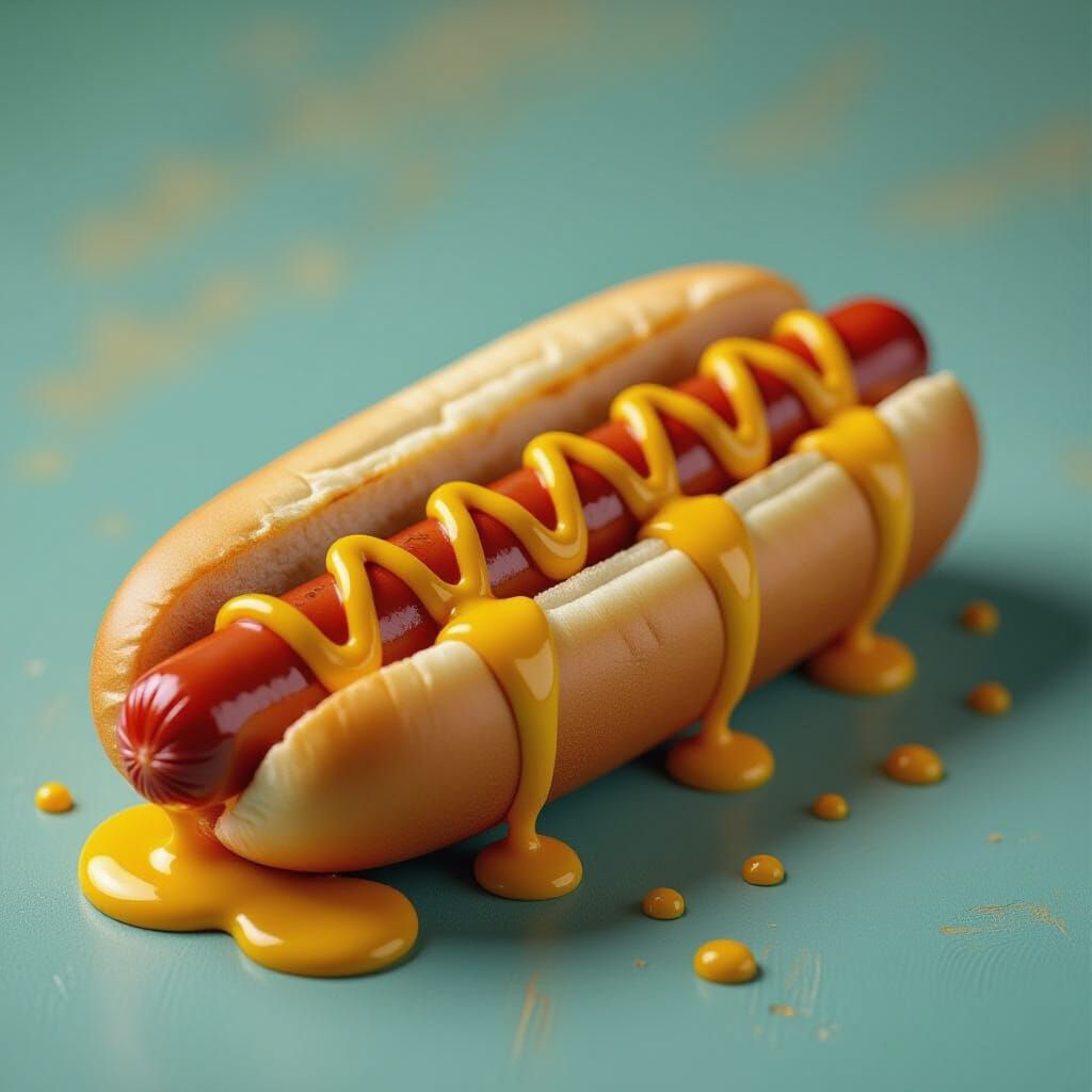 Solid Gold Hot Dog Hyperrealistic Splash Art