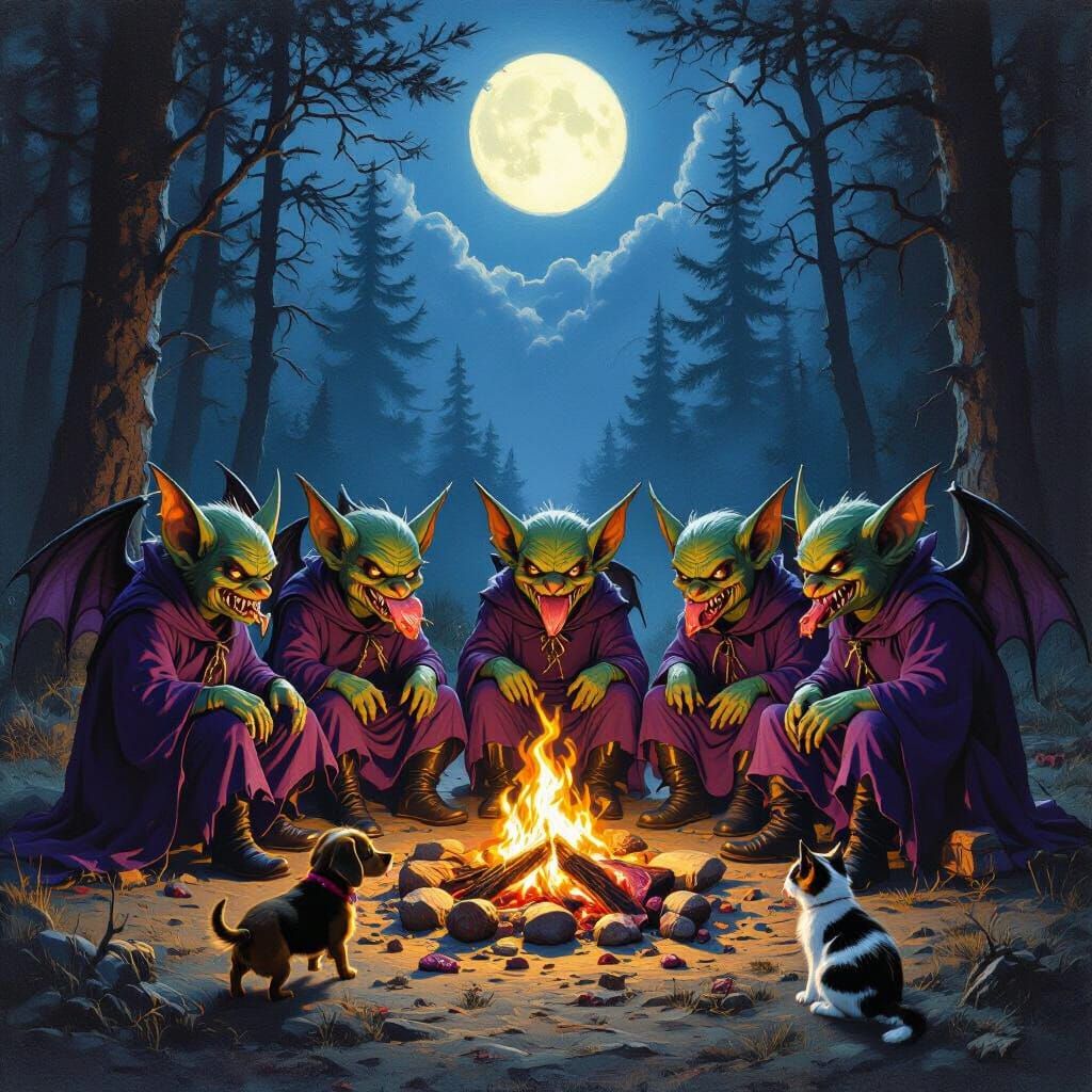 Moonlit Goblin Camp in Dark Fantasy Style