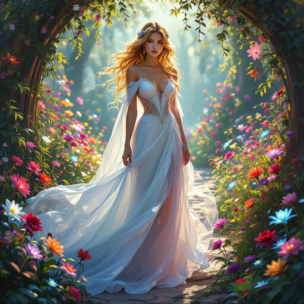 Goddess of Ice and Fire in Bioluminescent Garden