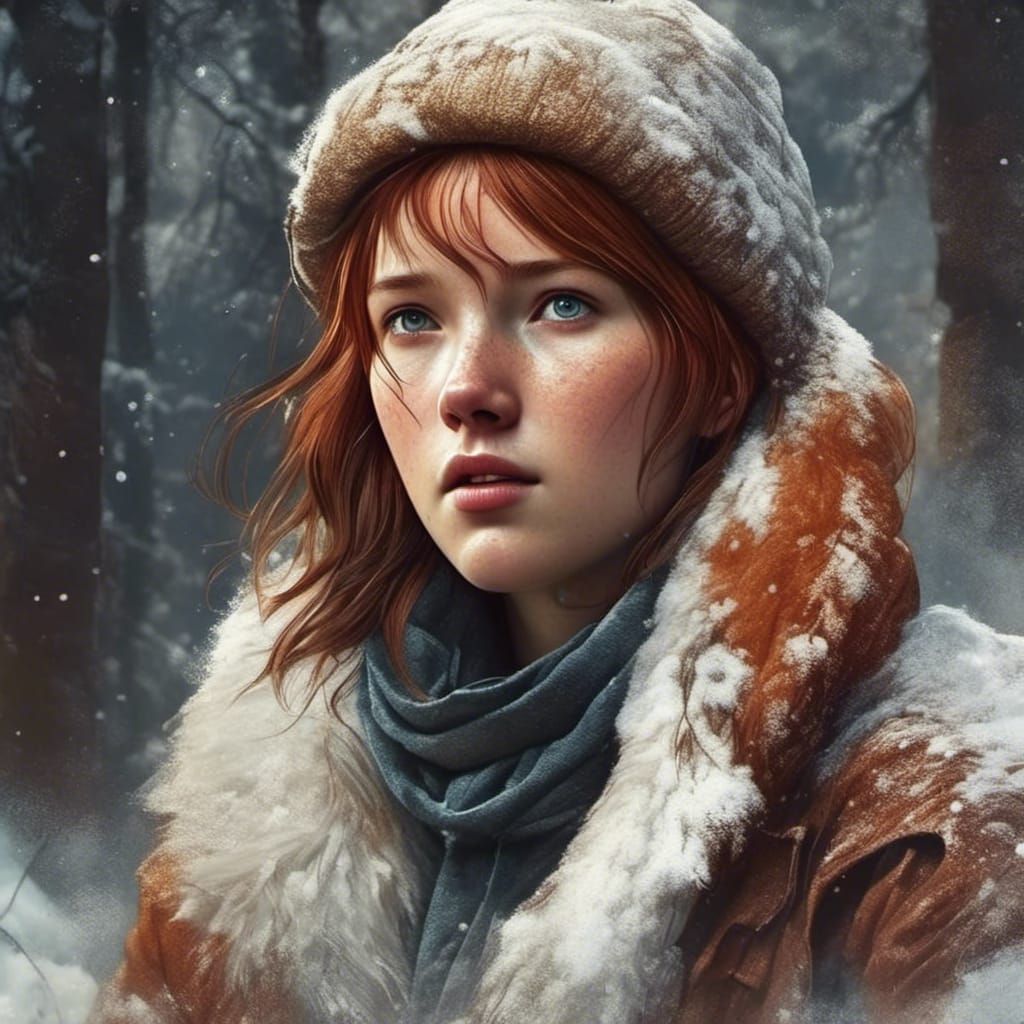 Winter Snow Portrait in Rembrandt Lighting Style