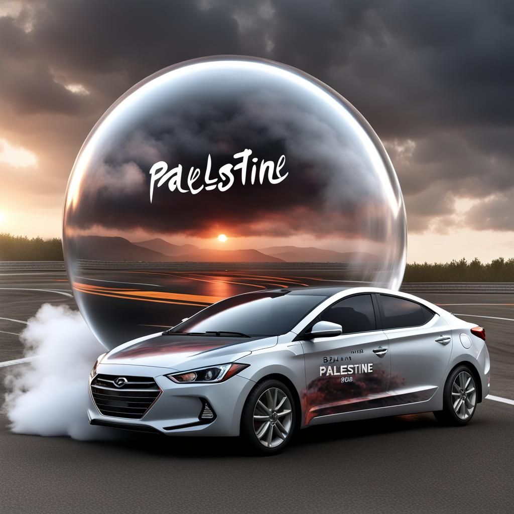 Elantra in Bubble on Racetrack at Sunset