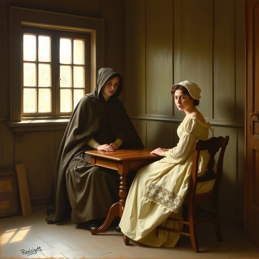 19th Century Women in Natural Light, Realistic Painting