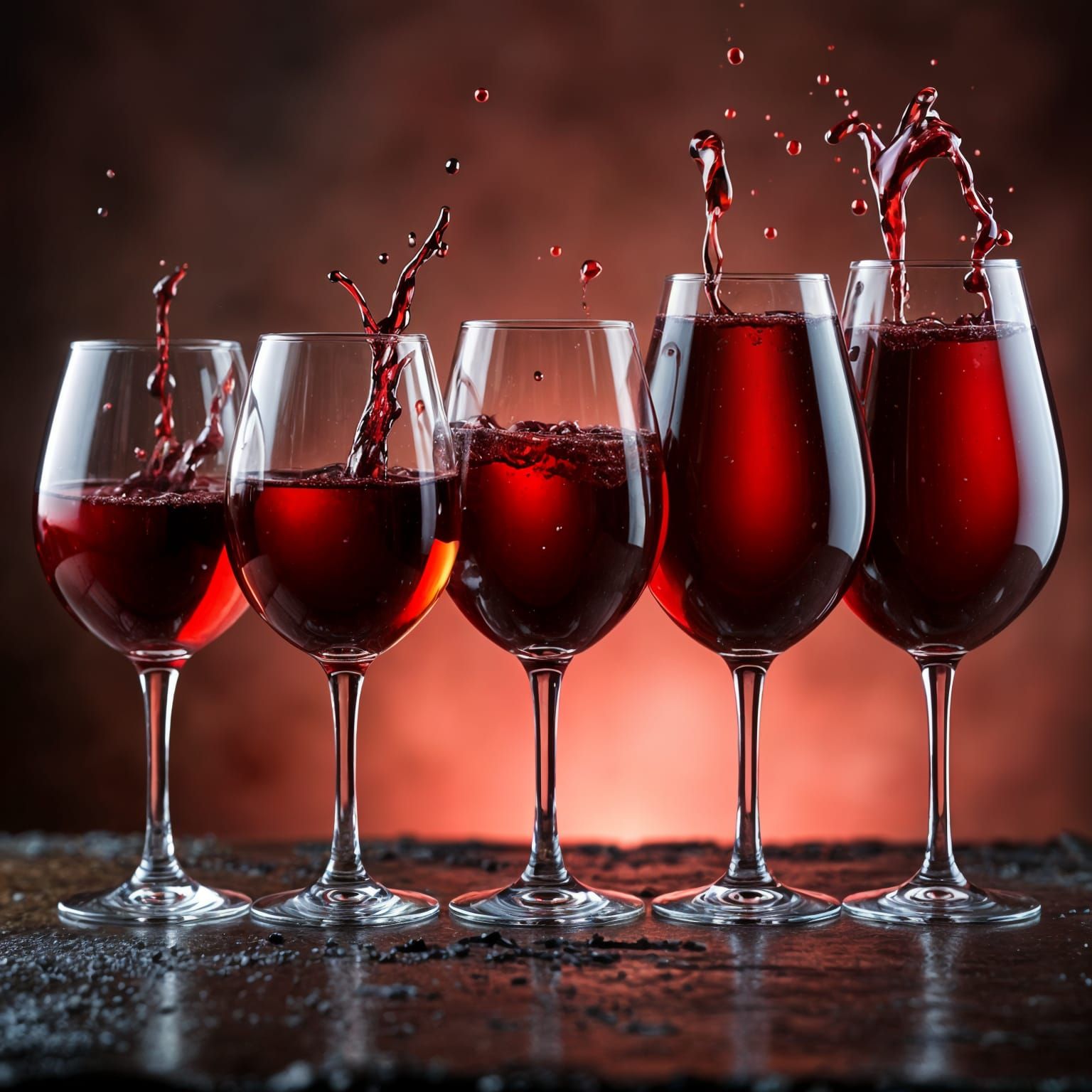 Hyperrealistic Wine Glasses in Splashing Motion