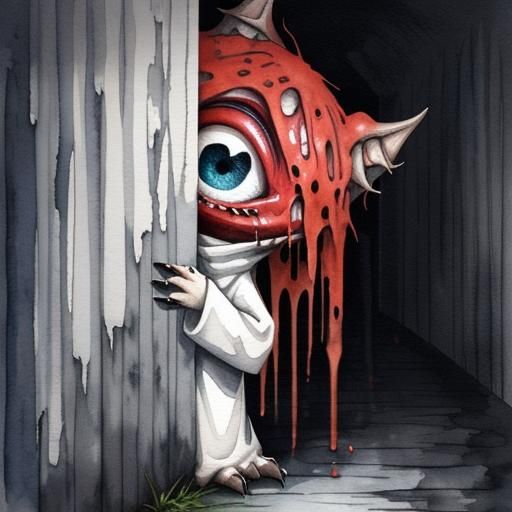 Mischievous One-Eyed Monster in Watercolor Art