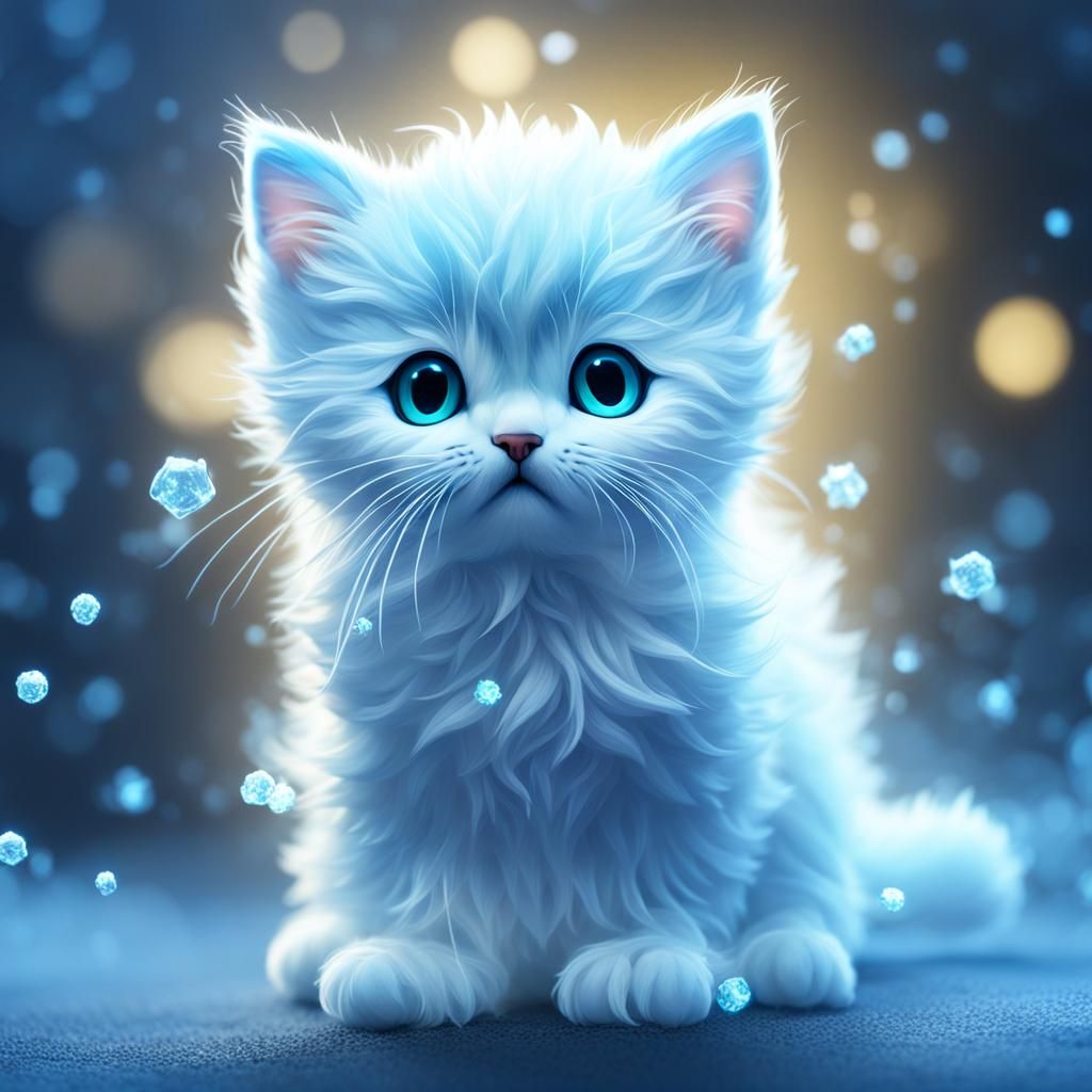Ethereal Kitten with Bioluminescent Glow on Ice