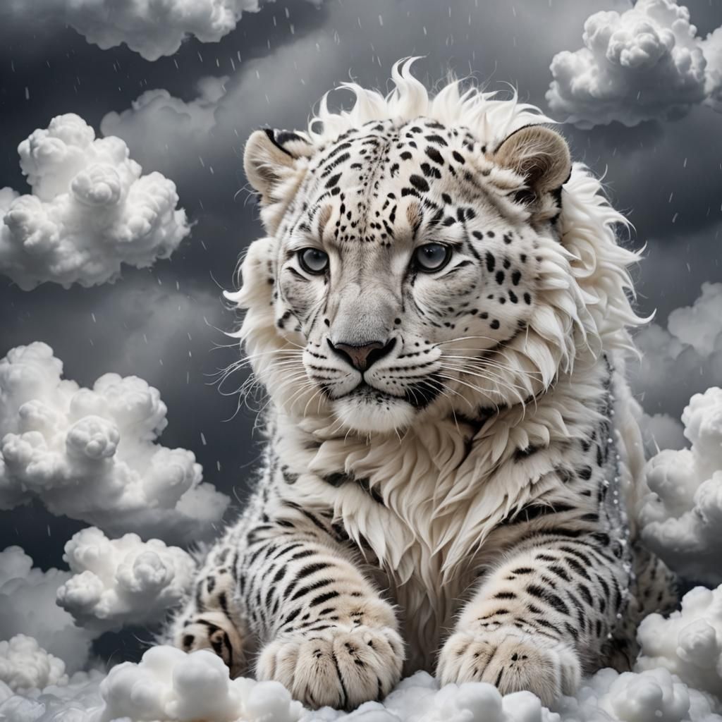 white leopard made of rain clouds.