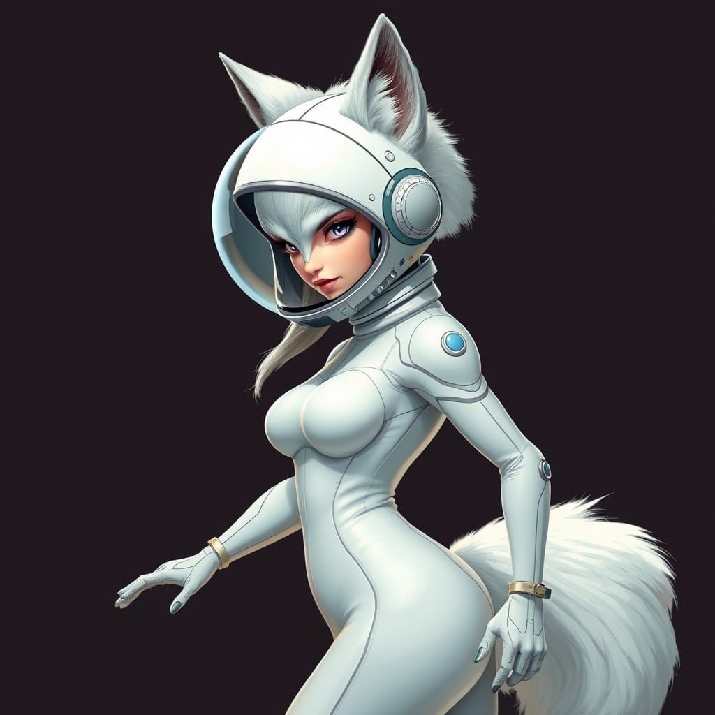 Wolf Space Explorer in Shimmering White Suit