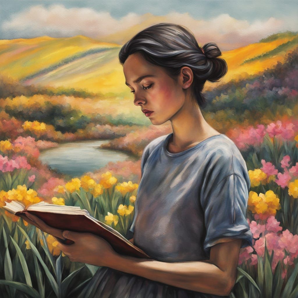 Easter Goddess in Whimsical Charcoal Landscape