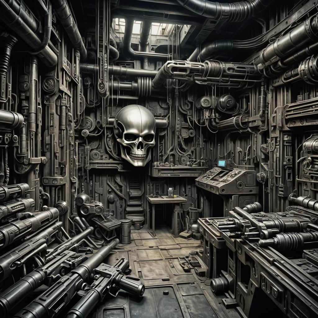 Dystopian Resistance Hideout: Weapons Manufacturing in Giger...