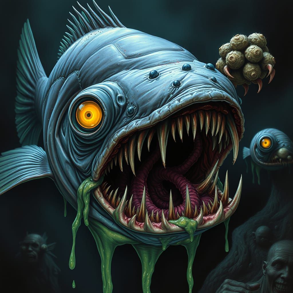Glowing-Eyed Monstrosity with Razor-Sharp Teeth and Eerie Gr...