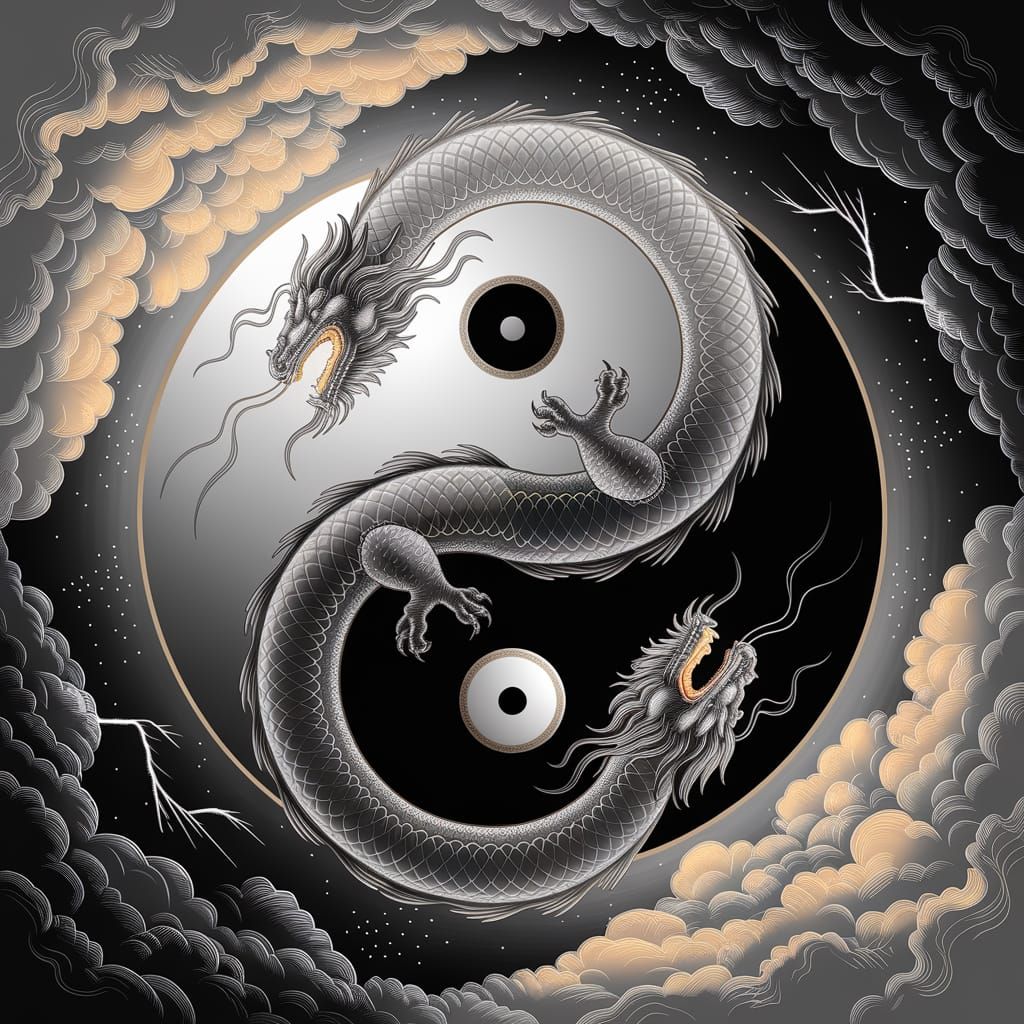 Celestial Dragons Form a Yin-Yang Symbol