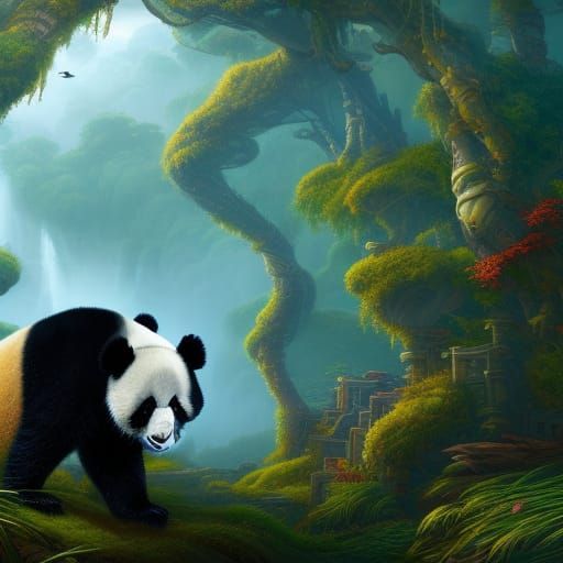 Fantastical Panda in Detailed Matte Painting