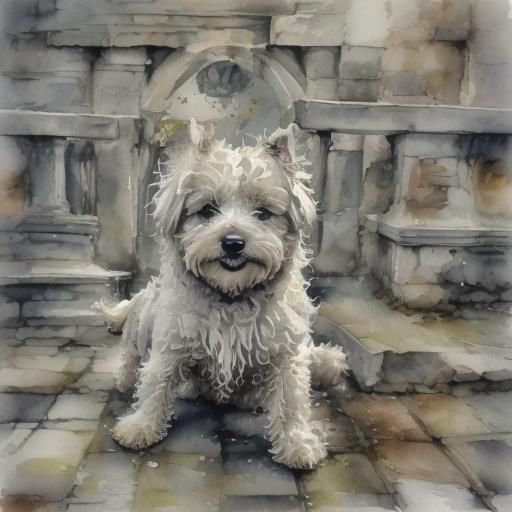 Watercolor Style Image of a Big Shaggy Dog