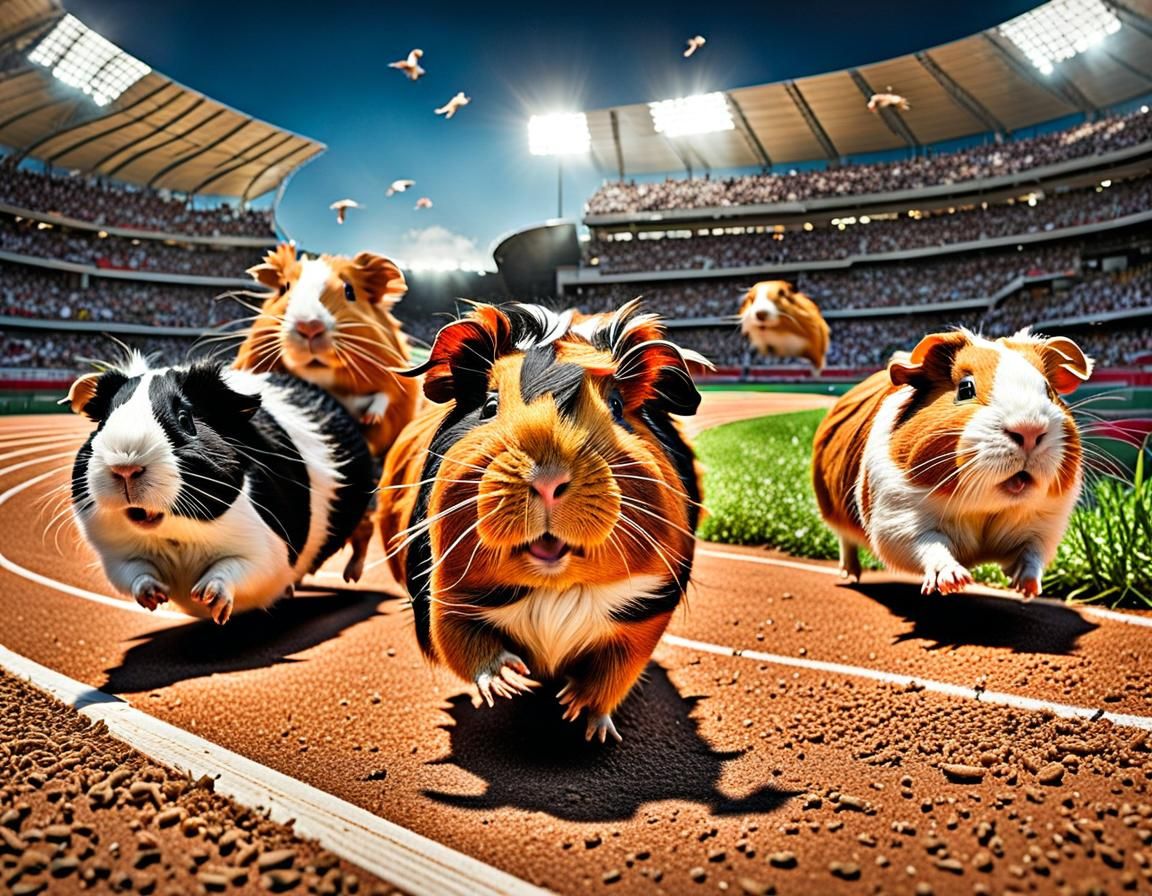 Guinea Pigs Sprint in Animal Olympics: Hyperrealistic Photog...